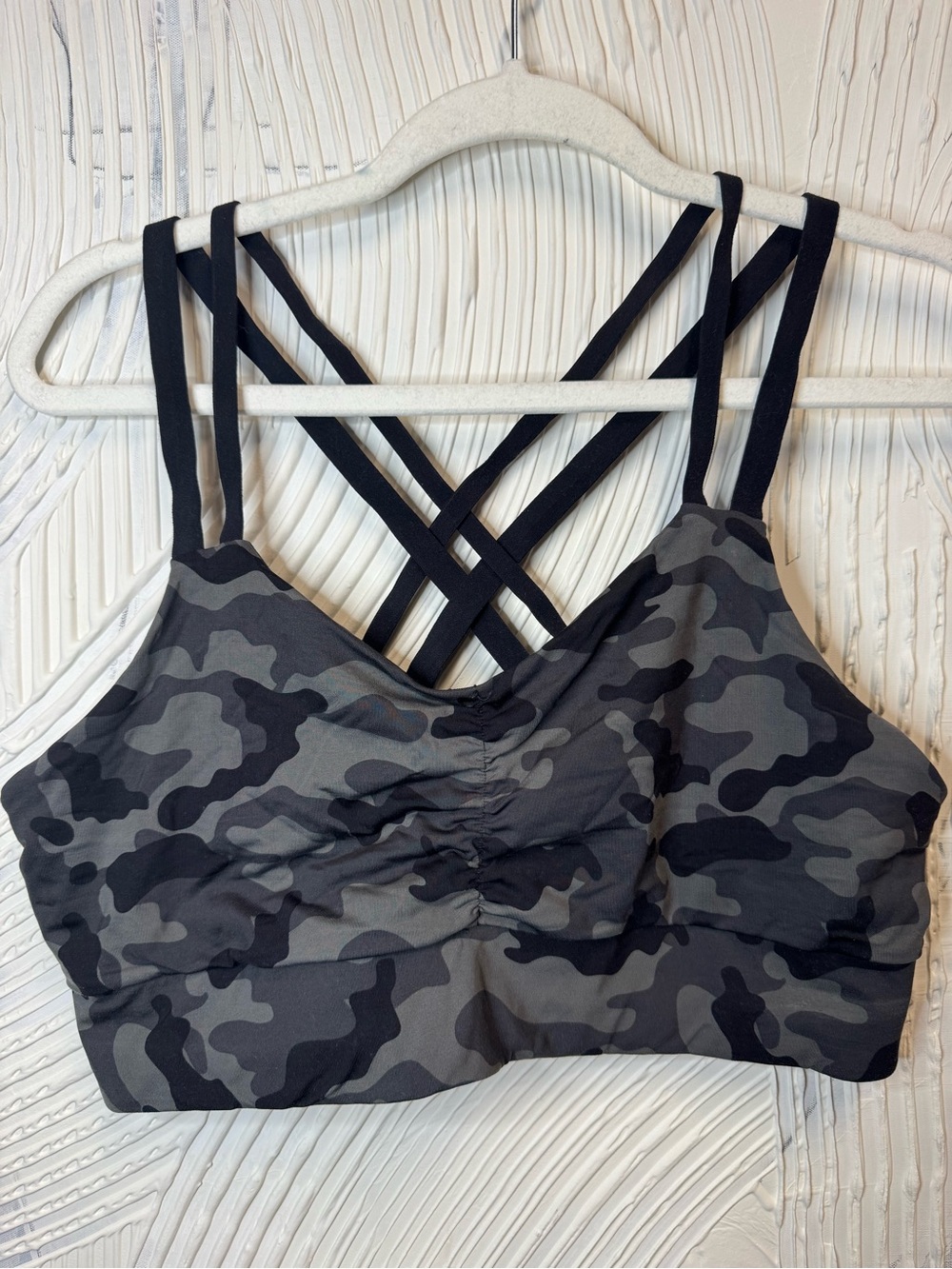 Crisscross Back Camo Sports Bra - Gray Camo